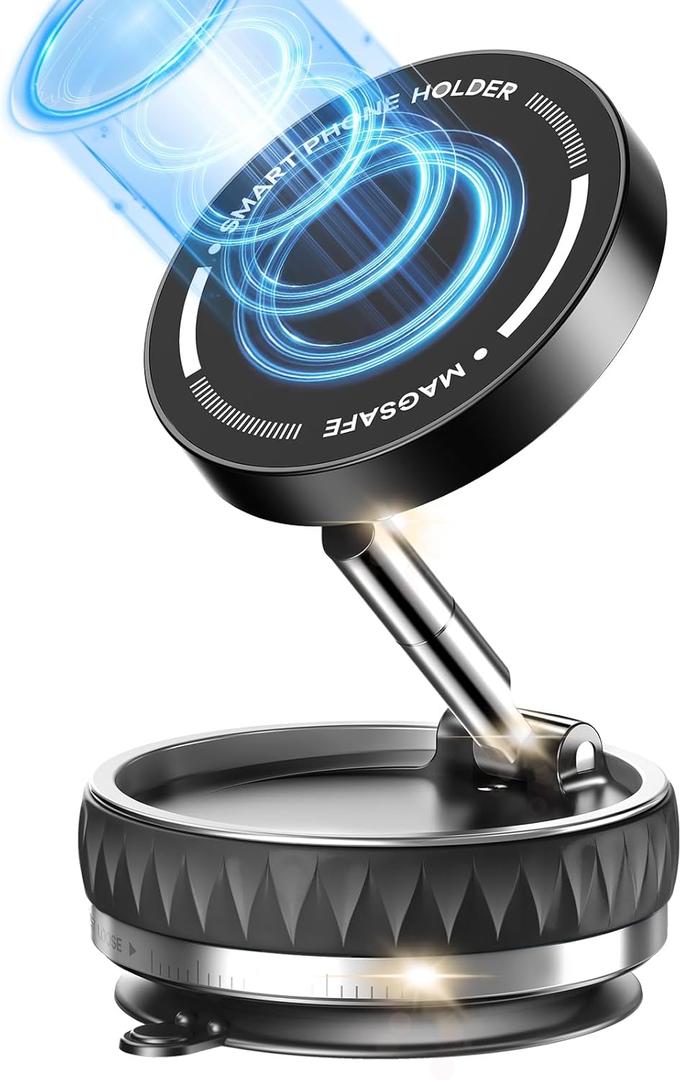 Upgraded 360 Vacuum Magnetic Car Phone Mount, Strong Suction Cup Stand for CarBattery-FreeCell Phone Holders for iPhone 16/15/14/13 Pro Max & Android (Black)