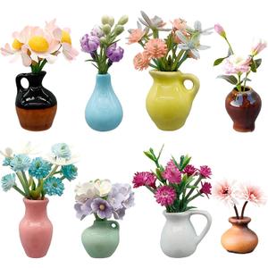 8 PCS Mini Ceramic Vase Magnets for Fridge, Cute Mini Vase Magnets for Fridge, Tiny 3D Plant V ase for Decoration Kitchen Locker Kitchen Office (8PCS-A)