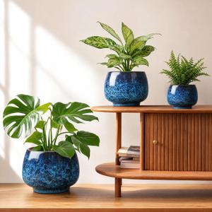 BUYMAX Ceramic Plant Pots Set of 3, 6 & 8 & 10 Inch Indoor Planters, Small, Medium, Large