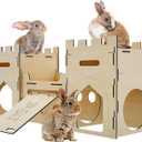 HIIMALEX Extra Large Wooden Bunny Castle House Multistory Climbing Tower Hideout Ventilated Sturdy Habitat for Rabbit Guinea Pig Chinchilla Ferret