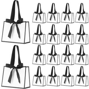 QIELSER 30pcs Small White and Black Gift Bags with Handles 6.3x3.1x5.1 Inches Thank You Bags with Bow Ribbon for Party Favors, Birthday Gifts, Weddings, Baby Showers, Goodie Bags