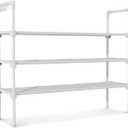 LANTEFUL 3 Tier Shoe Rack for Closet, Shoe Organizer with 5 Hooks, Long Shoe Shelf Storage for Shoe and Boot Stackable Free Standing Shoe Rack for Entryway, Garage, Small Spaces, Dorm, White