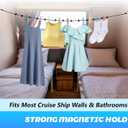 Magnetic Clothesline for Cruise Ship, Travel Clothesline with 12 Clothespins for Cruise Ship Essentials, Clothes Drying Rack with Strong Magnets Hooks and Storage Bag for Cruise Ship Cabin Outdoor