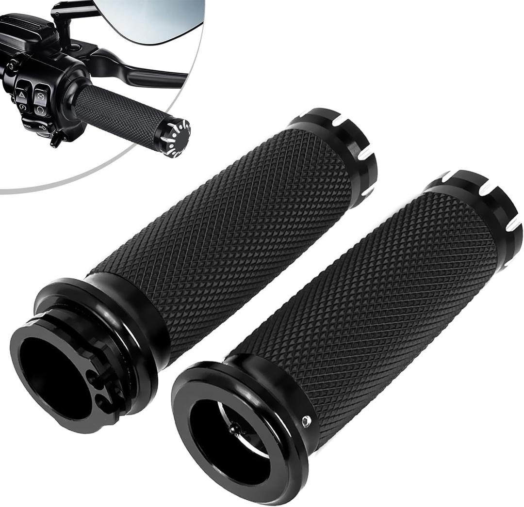 Benlari Chrome 1 Inch Motorcycle Hand Grips Handlebar Grips Cable Throttle Compatible for Harley Davidson Sportster Touring Dyna Softail Street Glide 883 1200