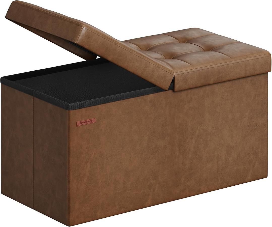 SONGMICS 30 Inches Folding Storage Ottoman Bench with Flipping Lid, 15"D x 30"W x 15"H