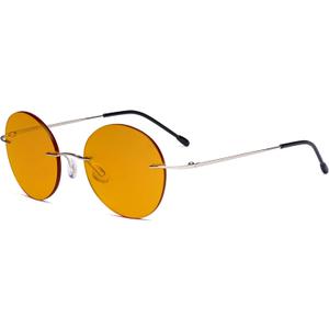 Eyekepper Frameless Blue Light Blocking Glasses with Orange Tinted Lens for Sleeping - Round Rimless Computer Reading Glasses Men Women Silver +1.50