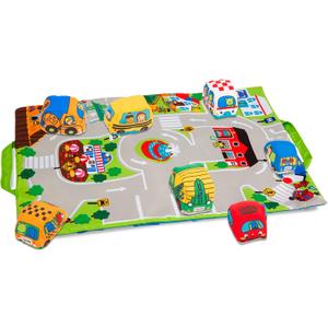 Melissa & Doug Take-Along Town Play Mat (19.25 x 14.25 inches) with 9 Soft Vehicles (One Size)