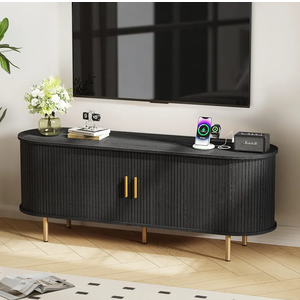 Mid Century Modern TV Stand with Power Outlet for TVs up to 60 Inch, Entertainment Center with Storage and Adjustable Shelves, Media Console For Living Room Blue