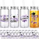 Jingmore 24 Pcs Graduation Cups with Straws Bulk 13.5 oz Class of 2026 Plastic Mason Jars Reusable Tumbler Coffee Tea Hot Cocoa Beverage Happy Graduation Tumbler for Congrats Grad Party Gifts(Purple)
