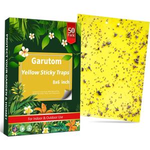 50-Pack Dual-Sided Yellow Sticky Traps for Flying Plant Insect Such as Fungus Gnats, Whiteflies, Aphids, Leafminers, etc (6x8 Inches, Included 30pcs Twist Ties)