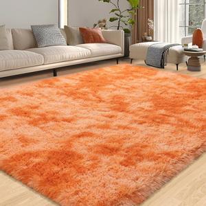 Large Shag Rugs 8x10 Feet Fluffy Rug for Living Room, Big Soft Orange Tie Dye Fuzzy Plush Shaggy Rugs for Bedroom Girls Kids Room Dorm Indoor Modern Home Decor
