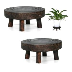 2Pcs Small Wooden Stools for Plants, Wood Stool Plant Stand, 8inch Solid Wood Garden Plant Pot Riser, Mini Round Flower Display Stand Plant Holder Indoor for Home Bonsai Potted Decor (Brown)