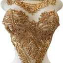 Handmade Rhinestones Applique sew on lace Crystal Sequins Trim Patches Accessories for Dress Clothing Neckline and Chest Decorative Material 2PCS/Set (Champagne)