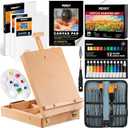 MERRIY Artist Acrylic Paint Set, Painting Supplies Kit with Tabletop Sketch Box Easel, 12 Colors Acrylic Paints,10"x 12" Stretched Canvas,Premium Acrylic Painting Set for Artist Adults, Beginners