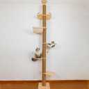 Floor to Ceiling Cat Tree Height (50-120.5in) Adjustable Cat Tower 5 Tier Hemp Scratching Post High Cat Tree Sturdy Activity Tree Indoor Outdoor Cat Scratching Post Activity Center