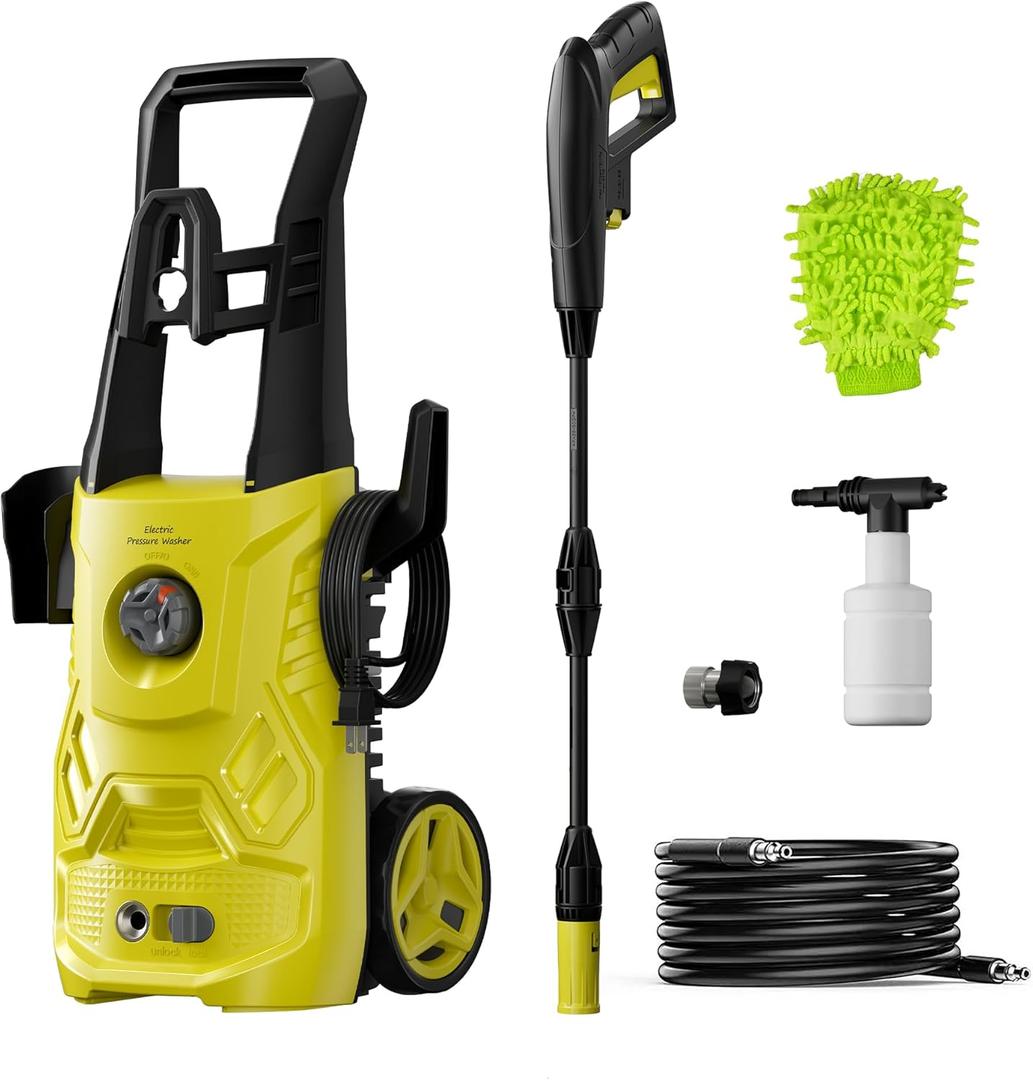 Pressure Washer, 4200PSI 2.6 GPM Power Washer with Foam Cannon 23FT Hose PATOOLIO Electric High Pressure Washer for Fences, Patios, Decks, Patios and Cars Powerwasher (Yellow)