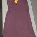 GRECERELLE 2025 Women Summer Round Neck Casual Loose Split Wrinkle-Free Midi Dress with Pockets (XS-3XL) (XX-Large, Rosewood)