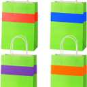 Epakh 24 Pcs Turtle Cartoon Themed Gift Bags with Handles Green Purple Red Orange Blue Party Favors Candy Goodie Treat Bags for Birthday Party Supplies(Green, Turtle)