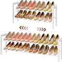 FAVOOSTY 2-Tier Expandable Shoe Rack, Adjustable Shoe Shelf Storage Organizer Space Saving Metal Free Standing Shoe Rack for Entryway Closet Doorway, White