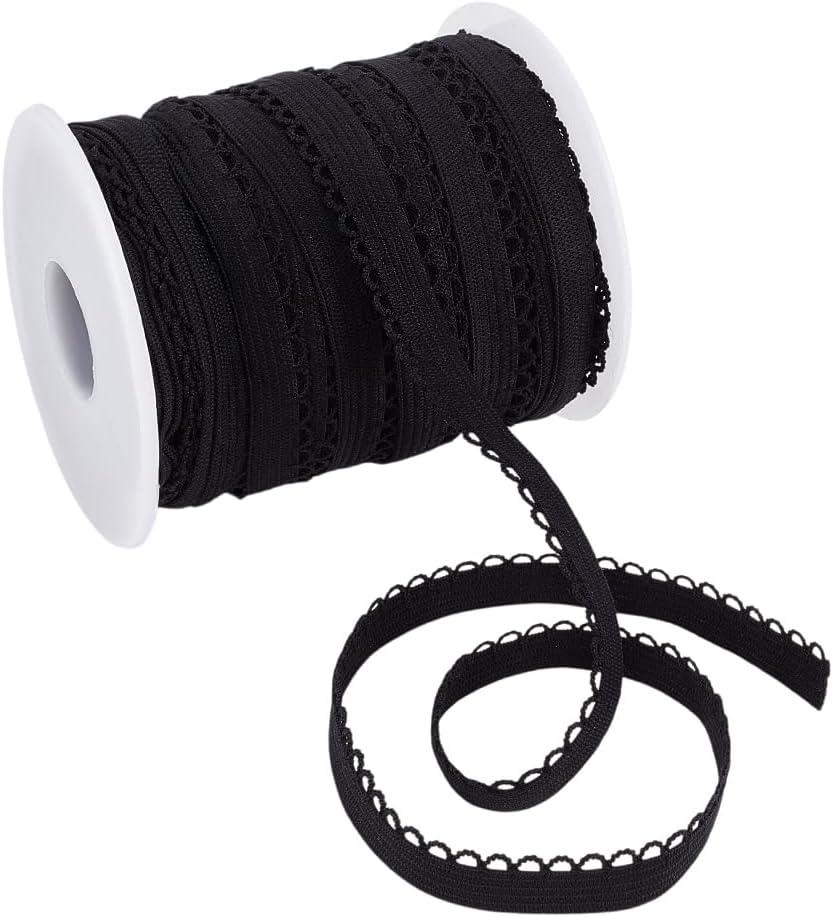AHANDMAKER 20 Yards Picot Loop Elastic Band, 3/8"(10mm) Spandex Lace Ribbon, Decorative Frilly Lace Stretchy Ribbon, Elastic Ribbon for Lingerie Underwear Dress Headbands DIY Sewing Crafts, Black