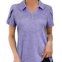 Viracy Golf Tops Women, 1/4 Zipper Polo Golf Shirts Dry Fit Breathable Lightweight Moisture Wicking Summer Exercise Yoga Golfing Gym Outfits for Retirees,Purple-Large