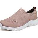 JIAFO Women's Walking Shoes, Laceless Sneakers Womens Running Shoes, Slip On Walking Shoes Womens, Casual Athletic Breathable Lightweight Comfortable Mesh Knit, B/Apricot (Size 37.5）