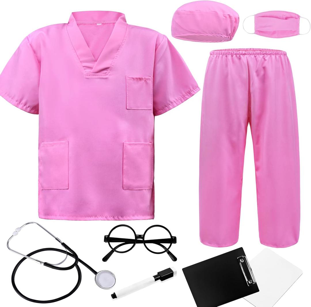Doctor Scrubs Set,Doctor Kit for Kids,Doctor Costume With Pretend Play Playset for Kids, (3-4T/110, Pink)