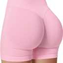 Womens Workout Gym Impact Shorts Seamless Hidden Scrunch Butt Lifting Yoga Shorts with High Waisted Tummy Control (Medium, Pink)
