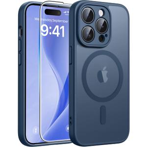 FNTCASE for iPhone 14 Pro Max Case: [Compatible with Magsafe] Translucent Matte Cases with [Full Camera Protection] [Screen Protector] Military Grade Shockproof Protective Phone Cover - Blue