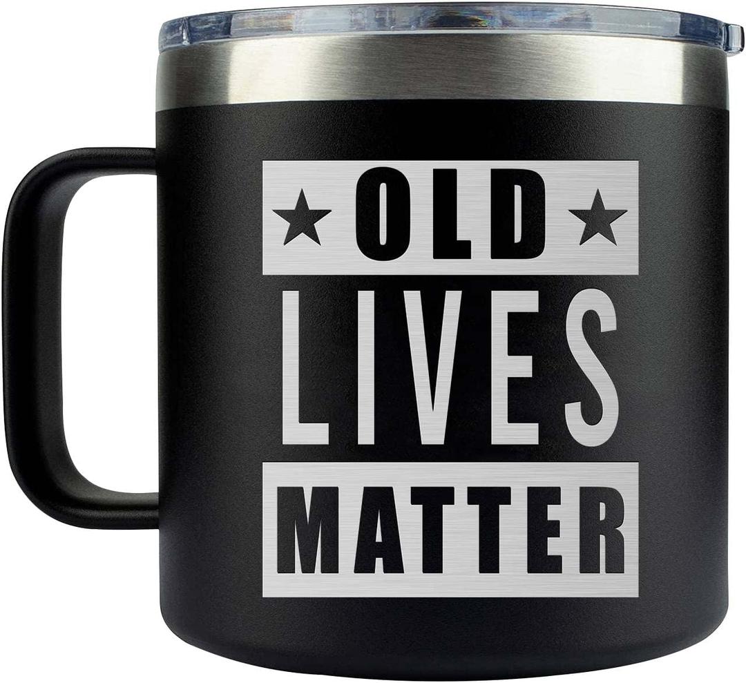 Dad Coffee Mug - 14oz, Black - Christmas & Birthday Gift for Men (OLD LIVES MATTER)