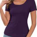 Womens Crewneck Casual Short Sleeve Basic T-Shirt Going Out Top (Purple, XL)