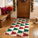jinchan Christmas Rug 3x5 for Entryway Kitchen Holiday Rug for Bedroom Red and Green Christmas Tree Printed Xmas Decor for Living Room Bathroom Washable Non Slip Decorative Floor Carpet