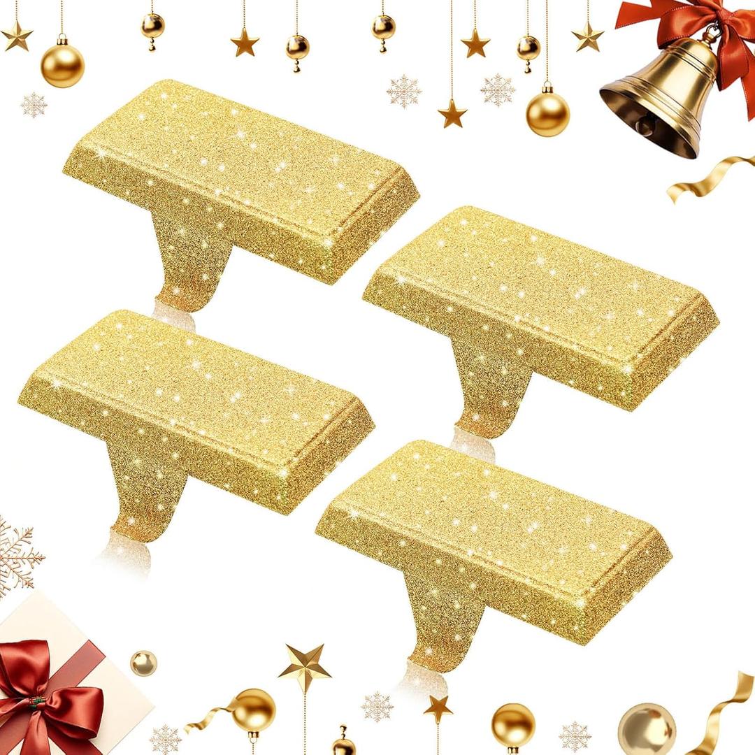 Christmas Stocking Holders for Mantle Set of 4, Weighted Stocking Holder Fireplace Stocking Hangers for Xmas Holiday Party Decoration