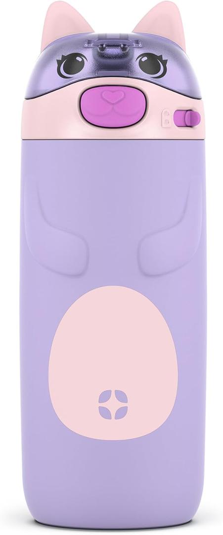Ello Ellies 12oz Vacuum Insulated Stainless Steel Kids Water Bottle with Straw and Built-in Carrying Handle and Leak-Proof Locking Lid for School Backpack, Lunchbox and Outdoor Sports (Cat)