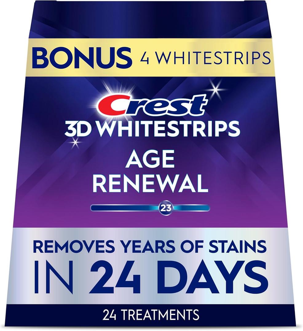 Crest 3D Whitestrips Age Renewal  Teeth Whitening Kit, 24 Treatments (20 + 4 Bonus), Each with 1 Upper/1Lower, 48 Strips  Crest 3DWhite Teeth Whitening Strips