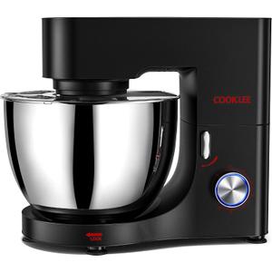COOKLEE Stand Mixer, 9.5 Qt. 660W 10-Speed Electric Kitchen Mixer with Dishwasher-Safe Dough Hooks, Flat Beaters, Wire Whip & Pouring Shield Attachments for Most Home Cooks, Silver (Black)