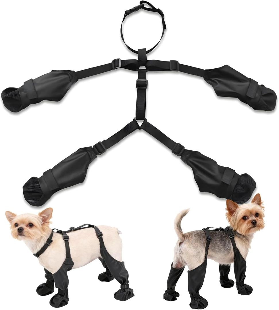 Varku Dog Suspender Boots,Waterproof Dog Leggings Winter Boots with Non-Slip&Dirty Sole,Adjustable Strap,Black Polyester All-Season Outdoor Protection