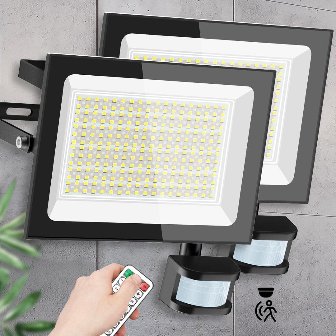 200W 2 Pack Flood Lights Outdoor,20000lm LED Work Light with Plug, 6500K LED Light Dusk to Dawn Outdoor Lighting, IP66 Waterproof Security Flood Yard Lights for Stadium