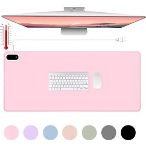 Konohan Heated Large Desk Mat PU Leather Warm Mouse Pad with 5 Heating Levels & 4 Hour Auto Shut-Off, 31.5" X 13", Pink Color