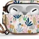 Maxjoy for AirPods Pro 2nd/1st Generation Case with Lock, Cute AirPods Pro 2 Case Lock Protective Hard AirPod Pro Cover for Women Men with Keychain for Airpod Pro (2023/2022/2019), Leaf (Pink + Blue)