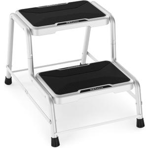 HBTower 2 Step Stool, Stepping Stools for Adults Kids with Non-Slip Rubber Feet, Heavy Duty Step Stools for Bedroom Kitchen Bathroom, Bed Steps for High Beds (Two)