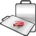 Double-Sided Cutting Board, 15.27" x 9.6", Premium 304 Stainless Steel Chopping Board for Meat, Vegetables, and Seafood, Non-Slip Design, Juice Grooves, Dishwasher Safe with Easy Grip Handle (Black)