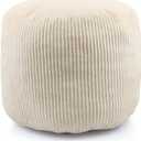 Sexysamba Round Corduroy Pouf Cover Only, 20"x 16" Unstuffed Decorative Ottoman Foot Stool Rest, Washable Storage Bean Bag Chair Floor Pouf Covers for Living Room Bedroom, Beige