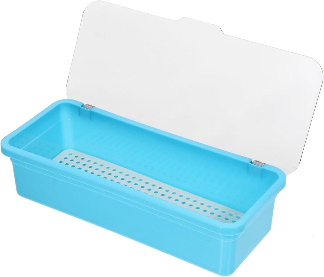 VOSAREA Plastic Cutlery Organizer Tray Lid Kitchen Utensil Storage Transparent Design for Easy Visibility Non- Base for Countertop Use (Blue)
