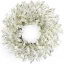 Spring Wreath for Front Door, 24 Inch White Cream Forsythia Spring Wreath Blossom Cluster Flower Farmhouse on Grapevine for Front Door Wall Window Hanging Decor Festival Celebration