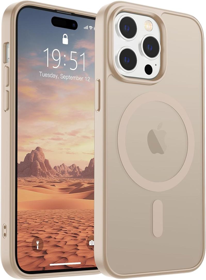SUPFINE Magnetic for iPhone 14 Pro Max Case(Compatible with MagSafe)(Military Grade Drop Protection) Slim Translucent Matte Shockproof with Anti-Fingerprint Phone Case,Desert Gold