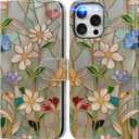 DEENAKIN for iPhone 15 Pro Wallet Case with Card Holder + Cash Clip, RFID-Blocking, Military-Grade Drop Protection & UV-Printed Artwork, Magnetic Closure with Leather Kickstand - Artistic Florals