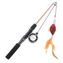 Cat Toys Interactive for Indoor Cats Wand Retractable Fishing Pole with Fish and Feather,Teaser Kitten Toy Bored Adult Pet for Enrichment Playtime Fun,Promotes Healthy Exercise