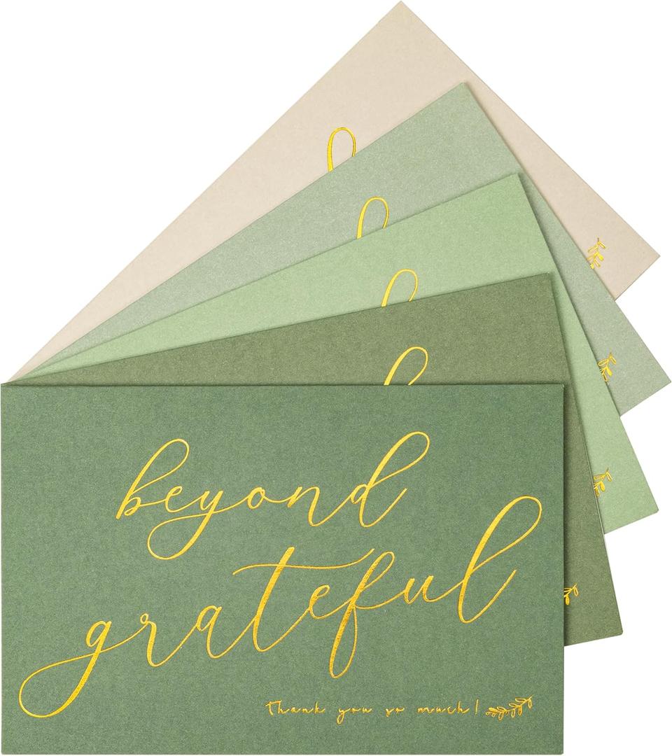 Crisky Sage Green Beyond Grateful Thank You Cards With Envelopes & Stickers Simple, Chic, Elegant Greeting Cards Perfect for: Wedding/Business/Birthday/Graduation. 4 x 6 inches 50 Pack