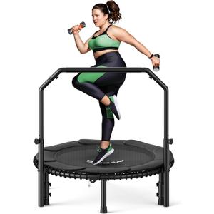 BCAN BT2 450/550LBS Mini Rebounder Trampoline for Adults with Bar, Fitness Trampoline with Bungees, Adjustable Handle, Stable & Quiet, Indoor Outdoor, Whole-Body Workout & Relaxation at Home-40IN/48IN